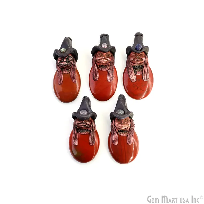 GemMartUSA Necklaces Pixie Red Jasper Crystal Clay Pendant Elfin Clay Pendant Necklace Master Merlin Healing Pendant Halloween Gift