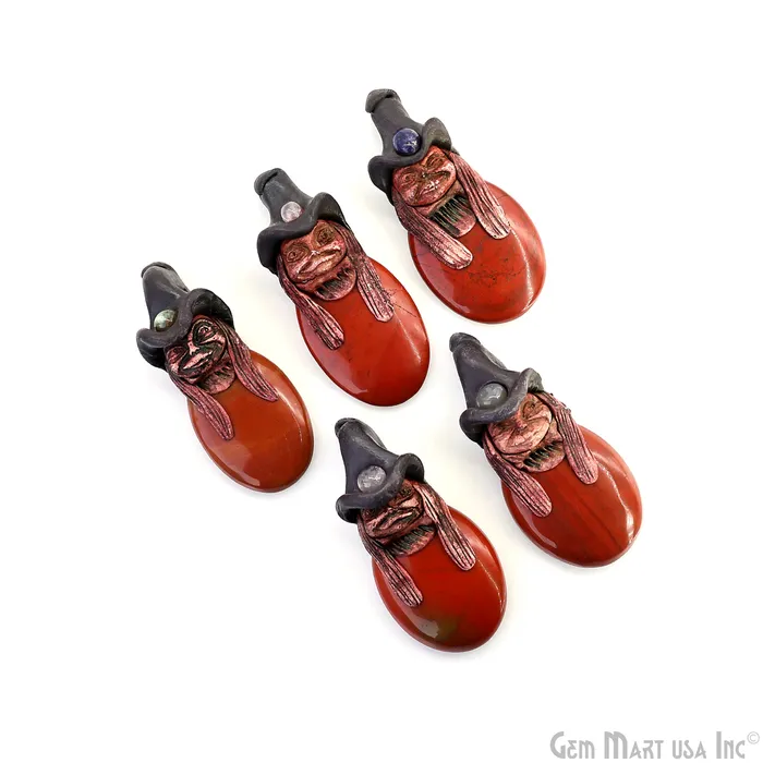 GemMartUSA Necklaces Pixie Red Jasper Crystal Clay Pendant Elfin Clay Pendant Necklace Master Merlin Healing Pendant Halloween Gift