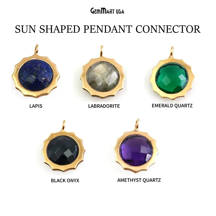 GemMartUSA Necklaces Sun Shaped Pendant Connector Gold Plated Single Bail 18x14mm DIY Jewelry Connector Pendant