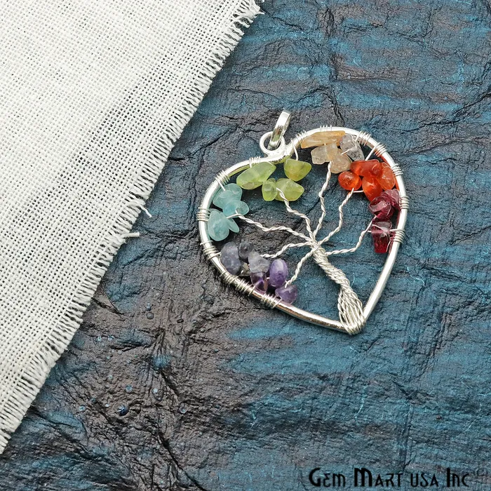 GemmartUSA Necklaces Tree of Life Multi Color Silver Heart 41x39mm Gemstone Healing Pendant GemmartUSA Necklaces Tree of Life Multi Color Silver Heart 41x39mm Gemstone Healing Pendant