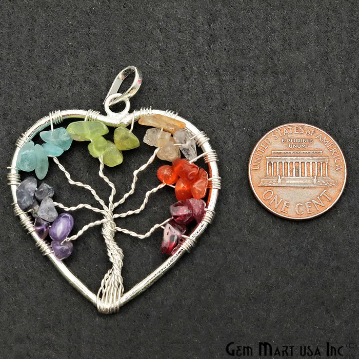 GemmartUSA Necklaces Tree of Life Multi Color Silver Heart 41x39mm Gemstone Healing Pendant GemmartUSA Necklaces Tree of Life Multi Color Silver Heart 41x39mm Gemstone Healing Pendant