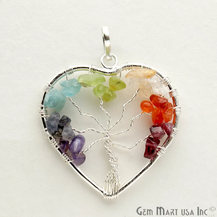 GemmartUSA Necklaces Tree of Life Multi Color Silver Heart 41x39mm Gemstone Healing Pendant GemmartUSA Necklaces Tree of Life Multi Color Silver Heart 41x39mm Gemstone Healing Pendant
