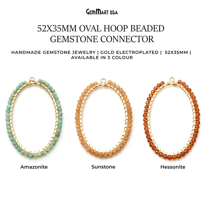 GemMartUSA Oval Shape 52x35mm Gold Wire Wrapped Beads Hoop Connector Earrings