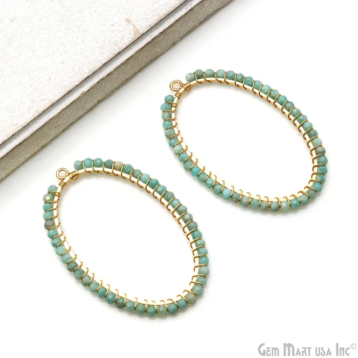 GemMartUSA Oval Shape 52x35mm Gold Wire Wrapped Beads Hoop Connector Earrings GemMartUSA Oval Shape 52x35mm Gold Wire Wrapped Beads Hoop Connector Earrings