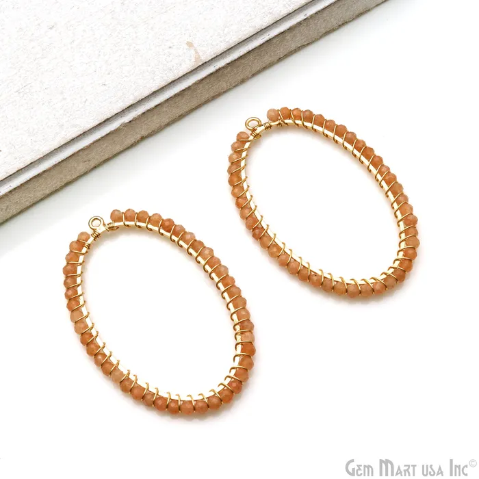 GemMartUSA Oval Shape 52x35mm Gold Wire Wrapped Beads Hoop Connector Earrings GemMartUSA Oval Shape 52x35mm Gold Wire Wrapped Beads Hoop Connector Earrings