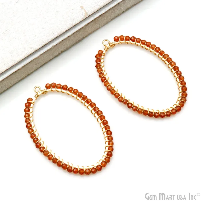 GemMartUSA Oval Shape 52x35mm Gold Wire Wrapped Beads Hoop Connector Earrings GemMartUSA Oval Shape 52x35mm Gold Wire Wrapped Beads Hoop Connector Earrings