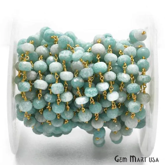 GemMartUSA PreStyled Sets Amazonite Beads Gold Plated Wire Wrapped Rosary Chain GemMartUSA PreStyled Sets Amazonite Beads Gold Plated Wire Wrapped Rosary Chain
