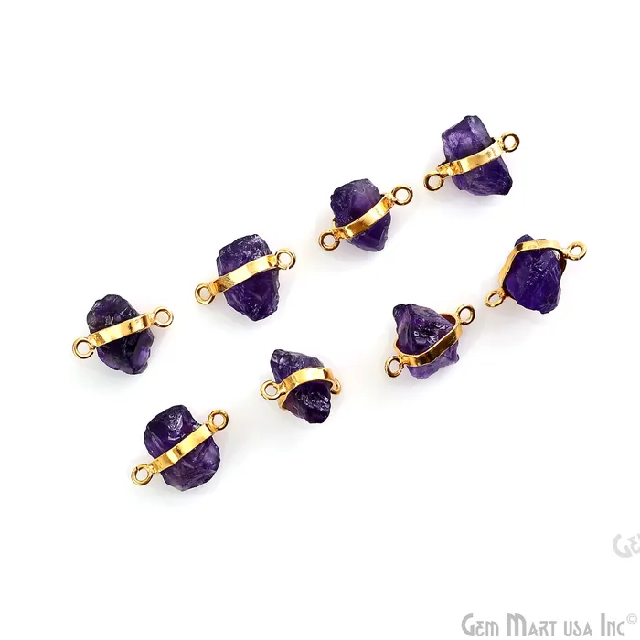 GemmartUSA PreStyled Sets Amethyst Rough Gemstone 20x14mm Gold Plated Bezel Double Bail Connector pendant GemmartUSA PreStyled Sets Amethyst Rough Gemstone 20x14mm Gold Plated Bezel Double Bail Connector pendant