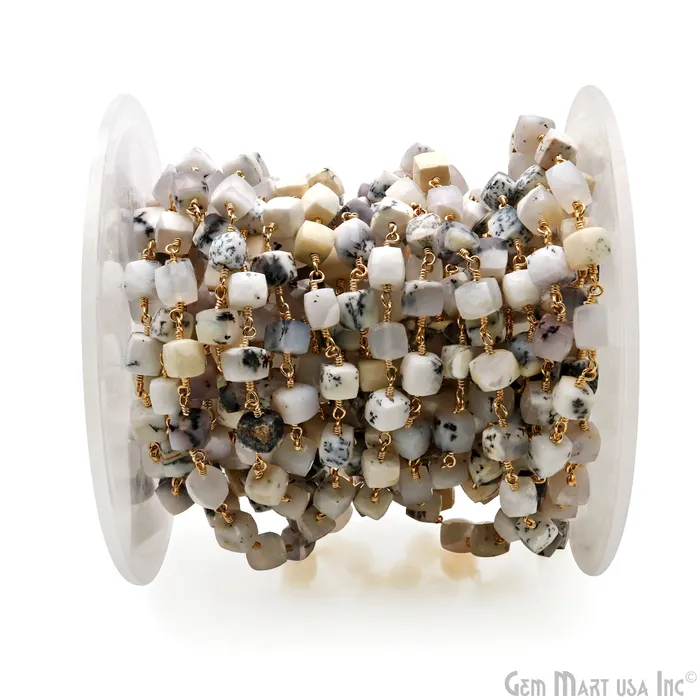 GemMartUSA PreStyled Sets Dendrite Opal Faceted Box 67mm Gold Wire Wrapped Rosary Chain GemMartUSA PreStyled Sets Dendrite Opal Faceted Box 67mm Gold Wire Wrapped Rosary Chain
