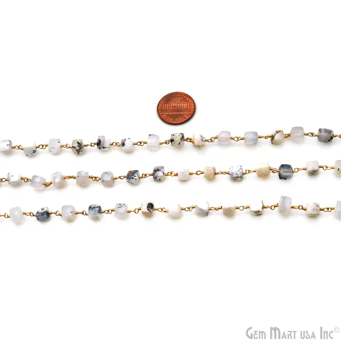 GemMartUSA PreStyled Sets Dendrite Opal Faceted Box 67mm Gold Wire Wrapped Rosary Chain GemMartUSA PreStyled Sets Dendrite Opal Faceted Box 67mm Gold Wire Wrapped Rosary Chain