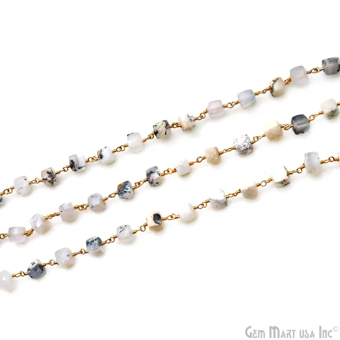 GemMartUSA PreStyled Sets Dendrite Opal Faceted Box 67mm Gold Wire Wrapped Rosary Chain GemMartUSA PreStyled Sets Dendrite Opal Faceted Box 67mm Gold Wire Wrapped Rosary Chain