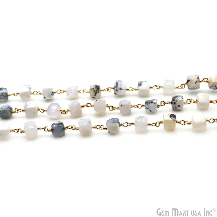 GemMartUSA PreStyled Sets Dendrite Opal Faceted Box 67mm Gold Wire Wrapped Rosary Chain GemMartUSA PreStyled Sets Dendrite Opal Faceted Box 67mm Gold Wire Wrapped Rosary Chain