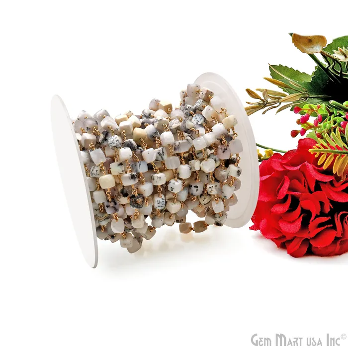 GemMartUSA PreStyled Sets Dendrite Opal Faceted Box 67mm Gold Wire Wrapped Rosary Chain GemMartUSA PreStyled Sets Dendrite Opal Faceted Box 67mm Gold Wire Wrapped Rosary Chain