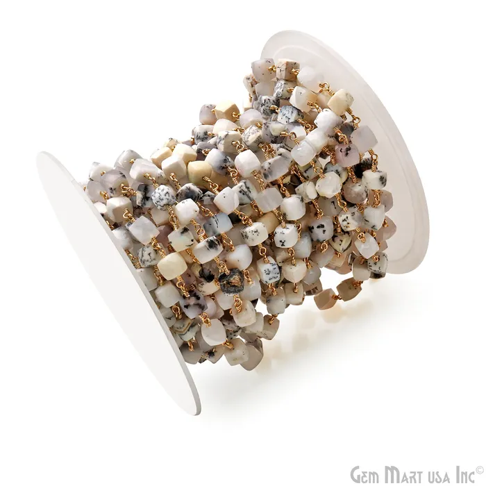 GemMartUSA PreStyled Sets Dendrite Opal Faceted Box 67mm Gold Wire Wrapped Rosary Chain GemMartUSA PreStyled Sets Dendrite Opal Faceted Box 67mm Gold Wire Wrapped Rosary Chain