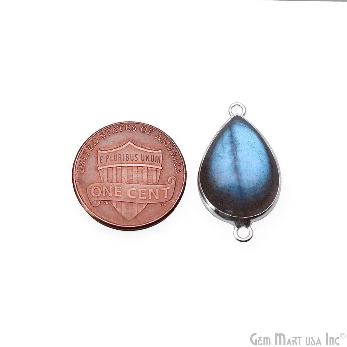 GemmartUSA Rings Flashy Labradorite Cabochon 13x18mm Pears Double Bail Silver Plated Gemstone Connector GemmartUSA Rings Flashy Labradorite Cabochon 13x18mm Pears Double Bail Silver Plated Gemstone Connector