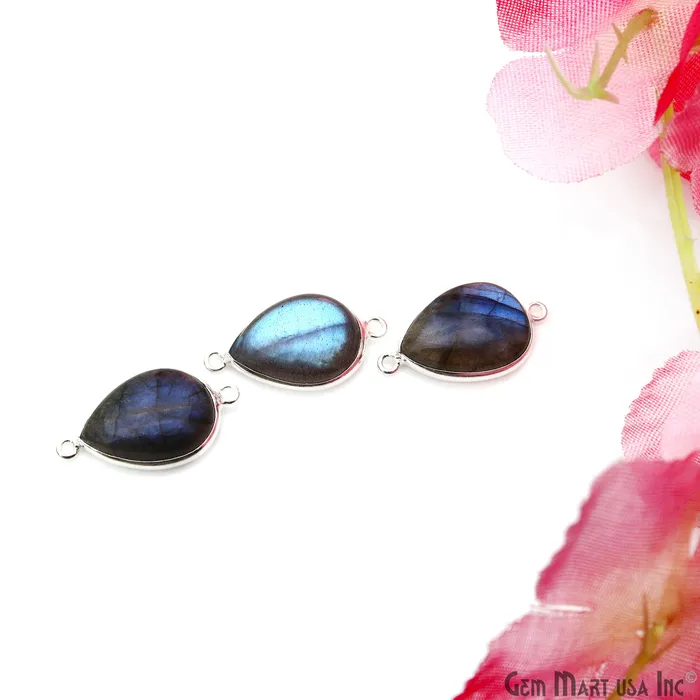 GemmartUSA Rings Flashy Labradorite Cabochon 13x18mm Pears Double Bail Silver Plated Gemstone Connector GemmartUSA Rings Flashy Labradorite Cabochon 13x18mm Pears Double Bail Silver Plated Gemstone Connector