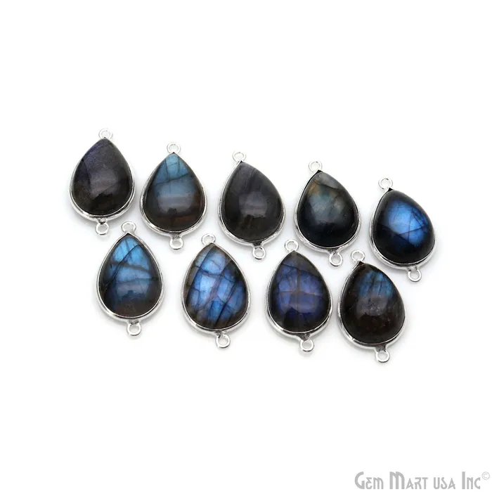 GemmartUSA Rings Flashy Labradorite Cabochon 13x18mm Pears Double Bail Silver Plated Gemstone Connector GemmartUSA Rings Flashy Labradorite Cabochon 13x18mm Pears Double Bail Silver Plated Gemstone Connector