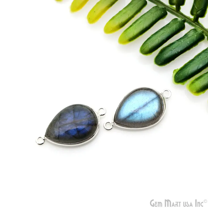 GemmartUSA Rings Flashy Labradorite Cabochon 13x18mm Pears Double Bail Silver Plated Gemstone Connector GemmartUSA Rings Flashy Labradorite Cabochon 13x18mm Pears Double Bail Silver Plated Gemstone Connector