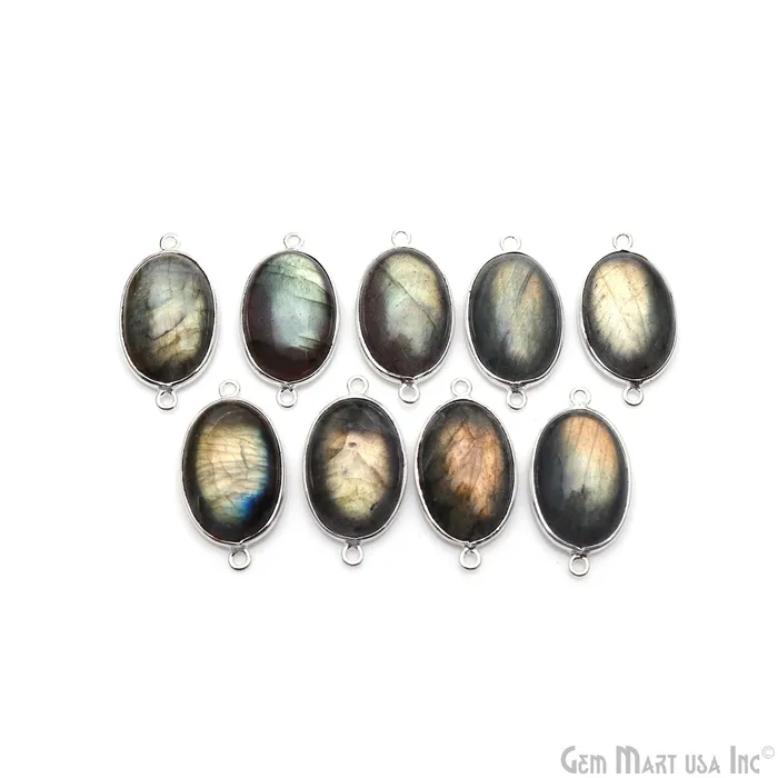 GemmartUSA Rings Flashy Labradorite Cabochon 13x20mm Oval Double Bail Silver Plated Gemstone Connector GemmartUSA Rings Flashy Labradorite Cabochon 13x20mm Oval Double Bail Silver Plated Gemstone Connector
