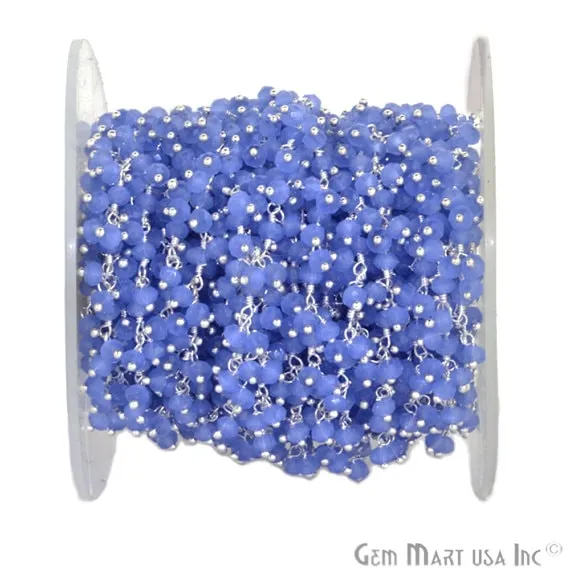 GemmartUSA Rings Iolite Blue Faceted Beads Silver Wire Wrapped Cluster Dangle Rosary Chain