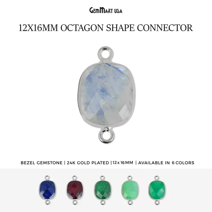 GemMartUSA Rings Octagon 12x16mm Double Bail Gemstone Silver Bezel Connector