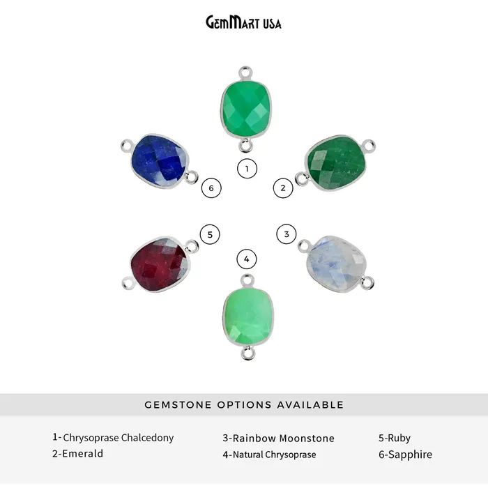 GemMartUSA Rings Octagon 12x16mm Double Bail Gemstone Silver Bezel Connector