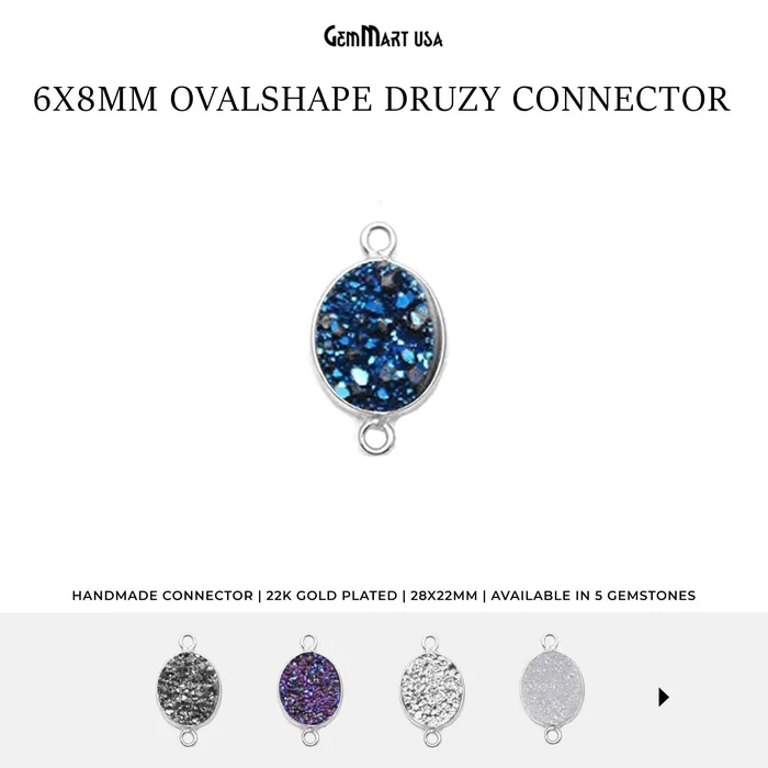 GemMartUSA Titanium Druzy 6x8mm Oval Double Bail Silver Bezel Connector Rings