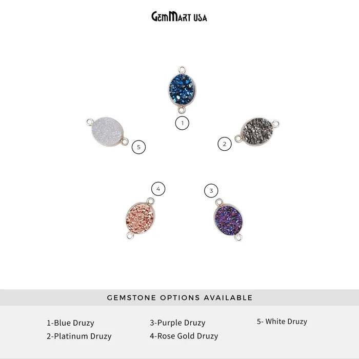 GemMartUSA Titanium Druzy 6x8mm Oval Double Bail Silver Bezel Connector Rings GemMartUSA Titanium Druzy 6x8mm Oval Double Bail Silver Bezel Connector Rings