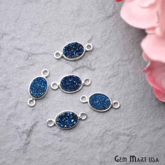 GemMartUSA Titanium Druzy 6x8mm Oval Double Bail Silver Bezel Connector Rings GemMartUSA Titanium Druzy 6x8mm Oval Double Bail Silver Bezel Connector Rings