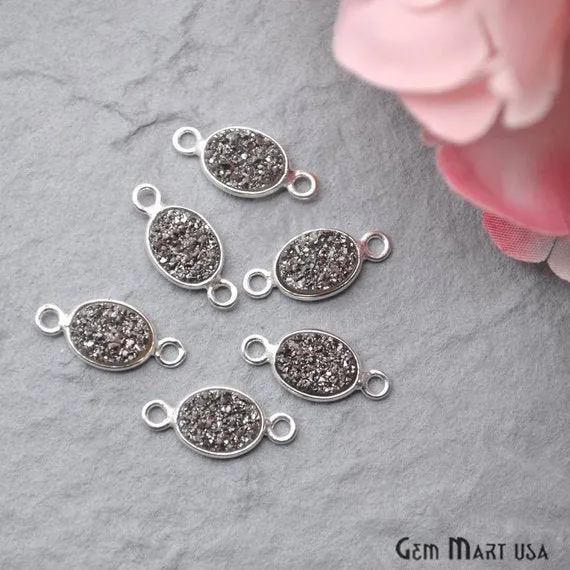 GemMartUSA Titanium Druzy 6x8mm Oval Double Bail Silver Bezel Connector Rings GemMartUSA Titanium Druzy 6x8mm Oval Double Bail Silver Bezel Connector Rings