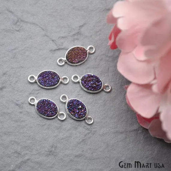 GemMartUSA Titanium Druzy 6x8mm Oval Double Bail Silver Bezel Connector Rings GemMartUSA Titanium Druzy 6x8mm Oval Double Bail Silver Bezel Connector Rings