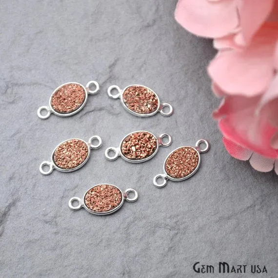 GemMartUSA Titanium Druzy 6x8mm Oval Double Bail Silver Bezel Connector Rings GemMartUSA Titanium Druzy 6x8mm Oval Double Bail Silver Bezel Connector Rings