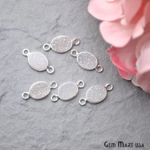 GemMartUSA Titanium Druzy 6x8mm Oval Double Bail Silver Bezel Connector Rings GemMartUSA Titanium Druzy 6x8mm Oval Double Bail Silver Bezel Connector Rings