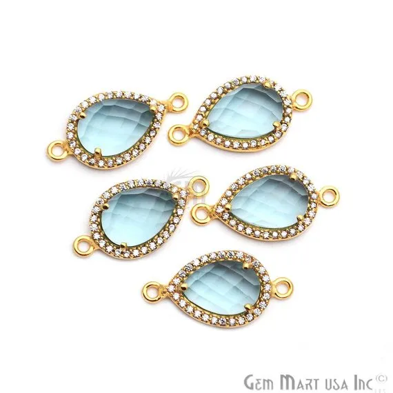 Gemstone Cubic Zircon Pave 8x12mm Pear Gold Plated Double Bail Connector Pick Stone GemmartUSA Earrings