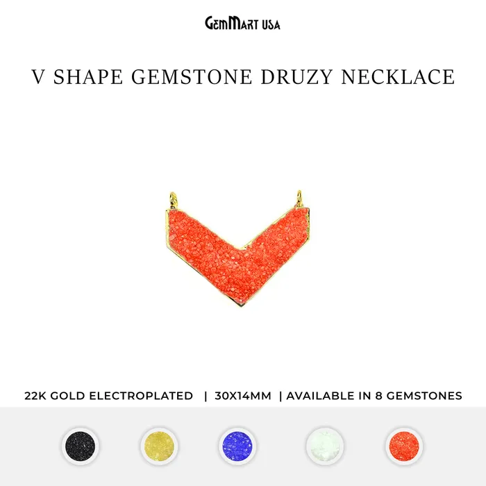 Gold Electroplated Double Bail Druzy Gemstone 30x14mm Chevron Shape Pendant CH2 GemMartUSA Necklaces