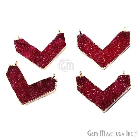 Gold Electroplated Double Bail Druzy Gemstone 30x14mm Chevron Shape Pendant CH2 GemMartUSA Necklaces