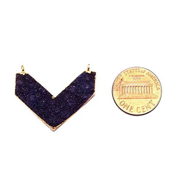 Gold Electroplated Double Bail Druzy Gemstone 30x14mm Chevron Shape Pendant CH2 GemMartUSA Necklaces