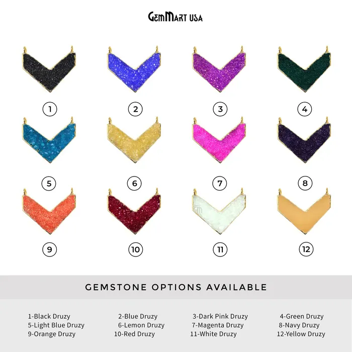 Gold Electroplated Double Bail Druzy Gemstone 30x14mm Chevron Shape Pendant CH2 GemMartUSA Necklaces