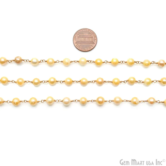 Golden Pearl Round 56mm Gold Wire Wrapped Beads Rosary Chain GemMartUSA Necklaces Golden Pearl Round 56mm Gold Wire Wrapped Beads Rosary Chain GemMartUSA Necklaces
