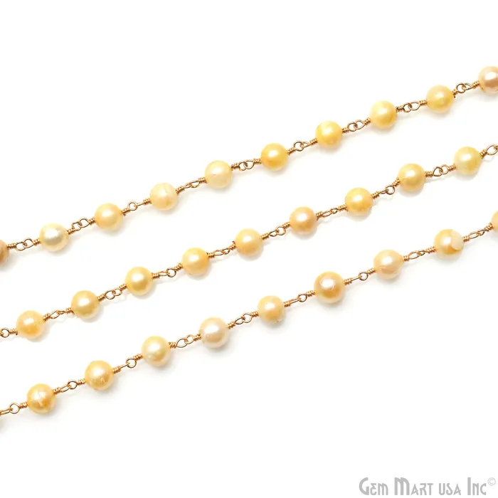 Golden Pearl Round 56mm Gold Wire Wrapped Beads Rosary Chain GemMartUSA Necklaces Golden Pearl Round 56mm Gold Wire Wrapped Beads Rosary Chain GemMartUSA Necklaces
