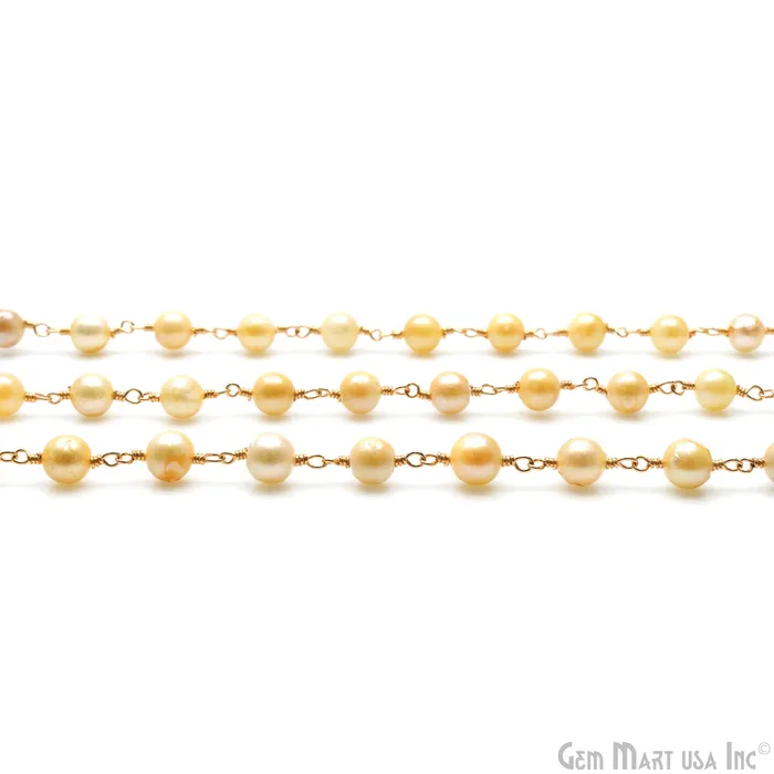 Golden Pearl Round 56mm Gold Wire Wrapped Beads Rosary Chain GemMartUSA Necklaces Golden Pearl Round 56mm Gold Wire Wrapped Beads Rosary Chain GemMartUSA Necklaces