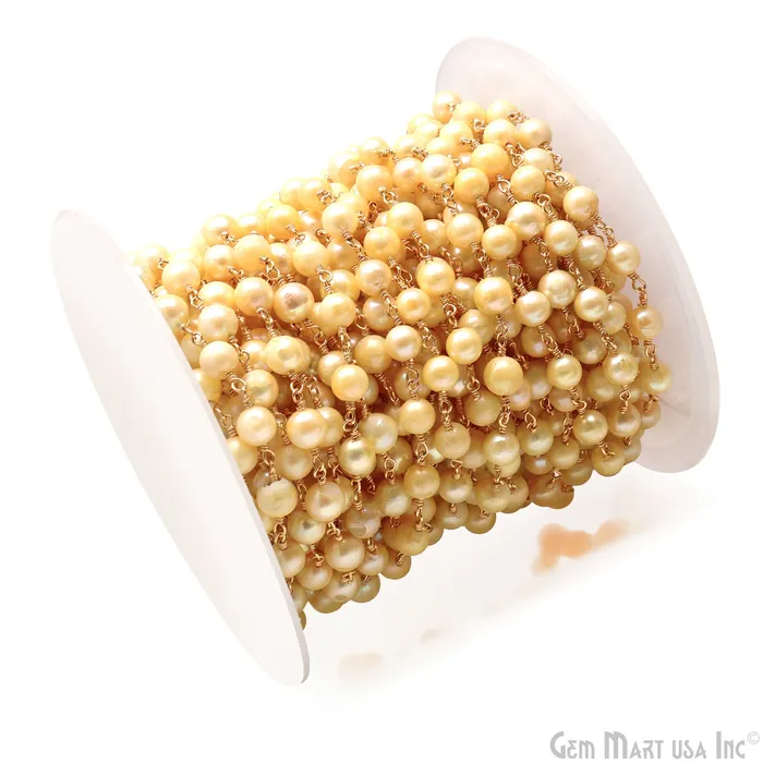 Golden Pearl Round 56mm Gold Wire Wrapped Beads Rosary Chain GemMartUSA Necklaces Golden Pearl Round 56mm Gold Wire Wrapped Beads Rosary Chain GemMartUSA Necklaces