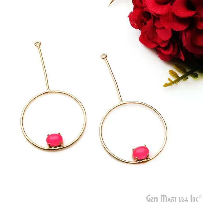 Hot Pink Chalcedony Oval Dangler 66x33mm Gold Plated Gemstone Pendant Connector GemMartUSA Necklaces Hot Pink Chalcedony Oval Dangler 66x33mm Gold Plated Gemstone Pendant Connector GemMartUSA Necklaces