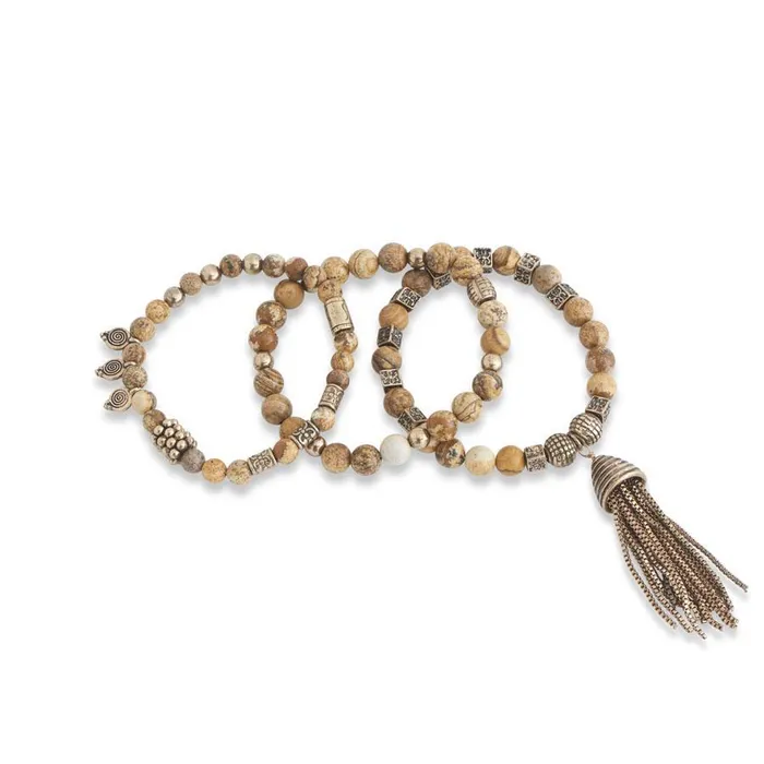 Jasper Stone Rose Gold Triple Strand Tassel Bracelet KK Interiors Bracelets