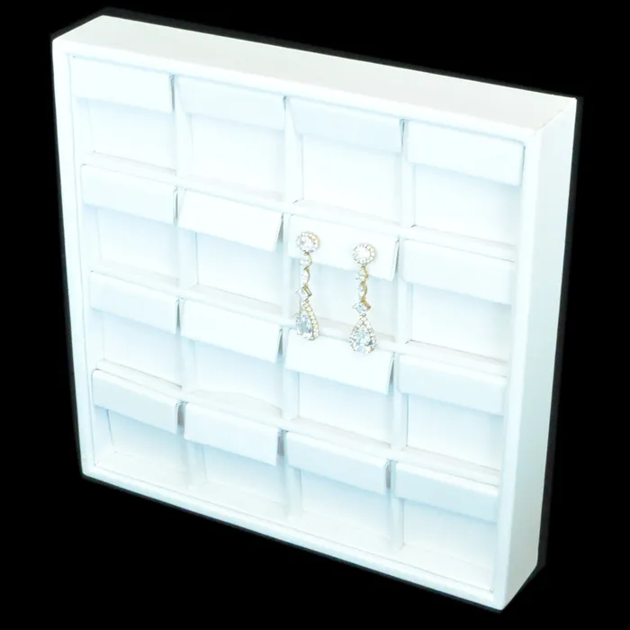JPIDisplay 16 White Stud or Dangle Earring Flap Jewelry Display Tray Earrings