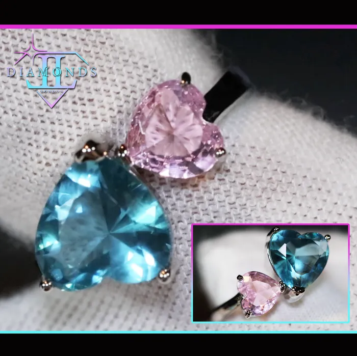 Lab Diamonds London Rings Heart Ring Pink Diamond Ring Blue Diamond Ring Pink and blue diamond heart ring
