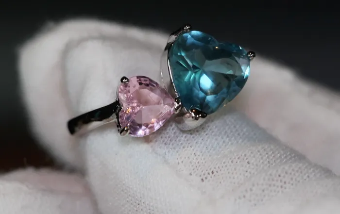 Lab Diamonds London Rings Heart Ring Pink Diamond Ring Blue Diamond Ring Pink and blue diamond heart ring