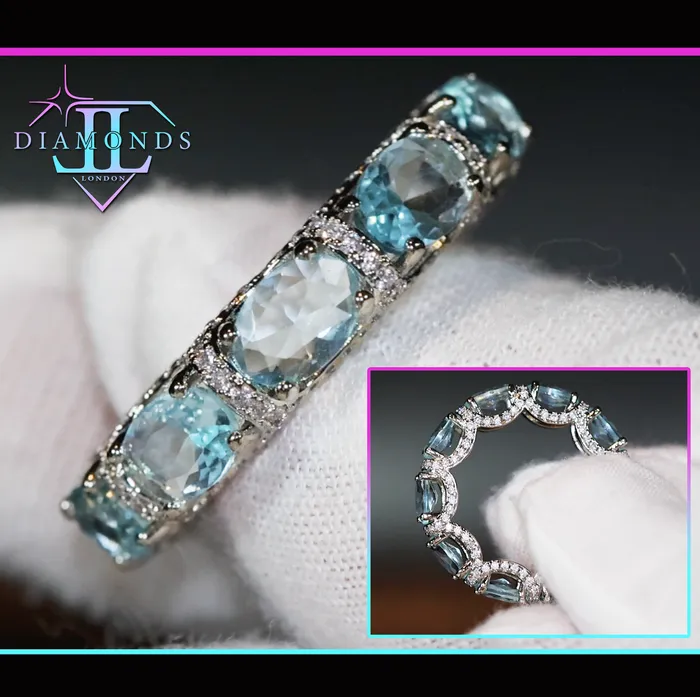 Lab Diamonds London Rings Womens Eternity Ring Eternity Ring Blue Diamond Ring Aquamarine Diamond Ring Aquamarine Engagement Ring Topaz Diamond Ring