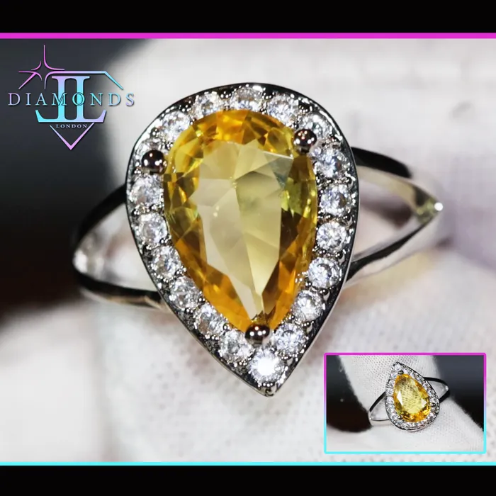 Lab Diamonds London Rings Yellow Diamond Ring Yellow Diamond Engagement Rings Canary Yellow Diamond Ring Pear Shape Ring Pear Engagement Ring Teardrop Ring
