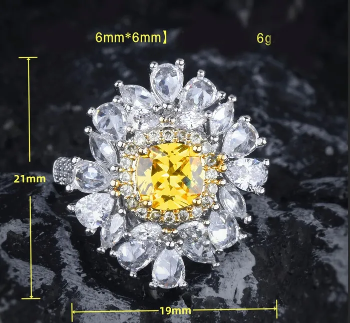 Lab Diamonds London Yellow Diamond Ring Flower Diamond Ring Yellow Diamond Ring Baguette Ring Womens Statement Ring Big Yellow Diamond Ring Rings
